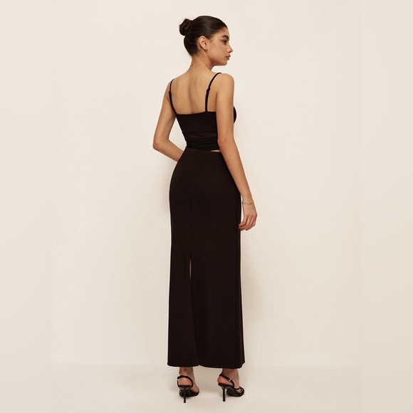 Commense Semi-Sheer Low V-Neck Asymmetrical Ruched Dress - Picture 2 of 7